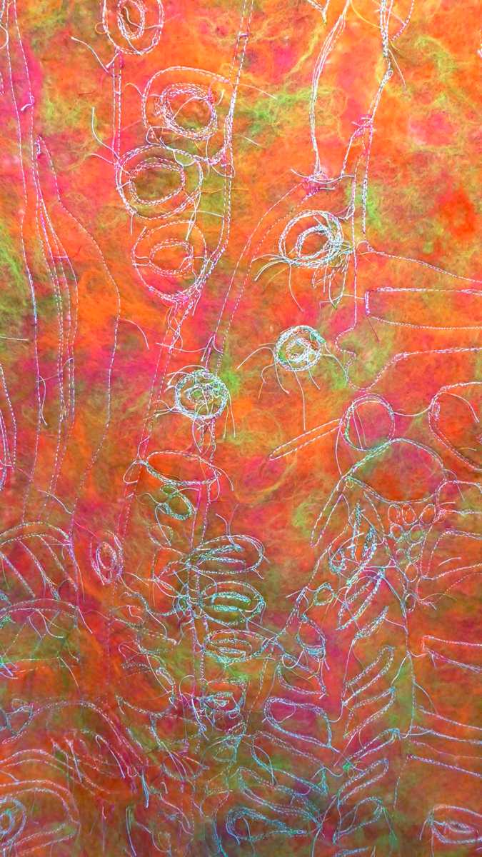 Close up of stitched felted wall hanging by Andrea McCallum Textile Artist