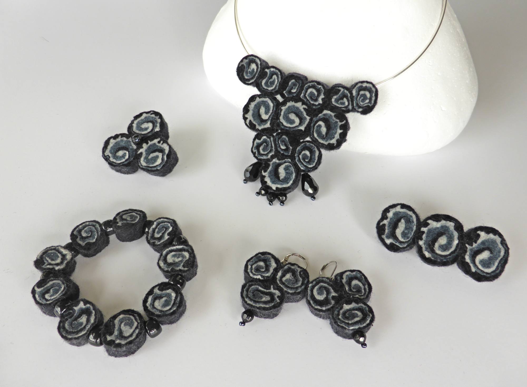 Black Felt Spiral Jewellery by Andrea McCallum