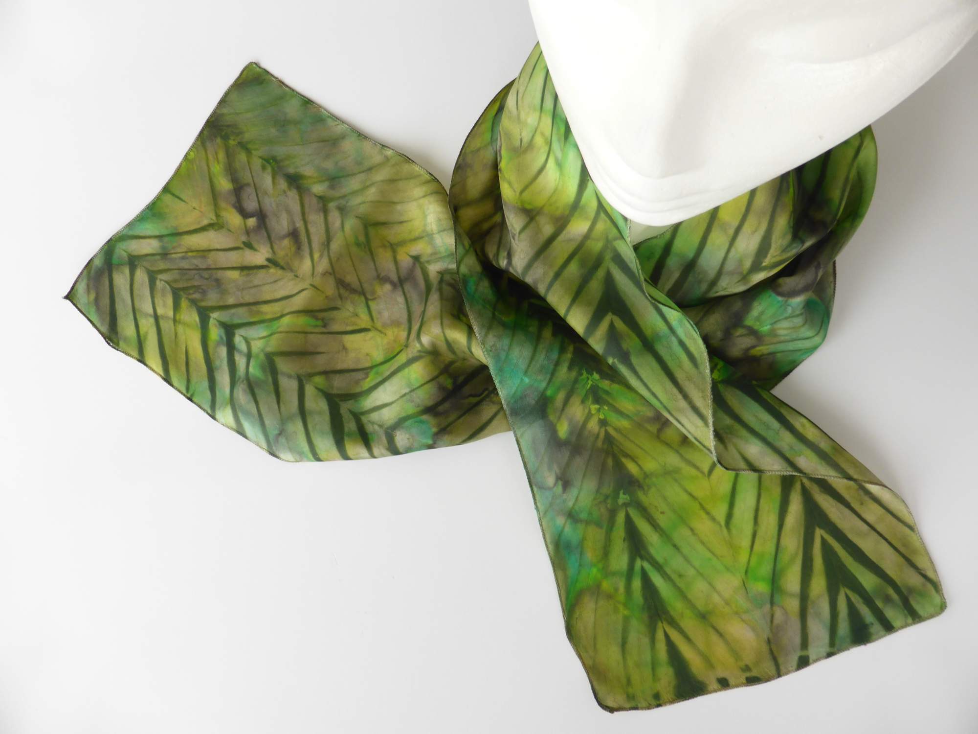 Green Arashi Shibori Silk Scarf by Andrea McCallum