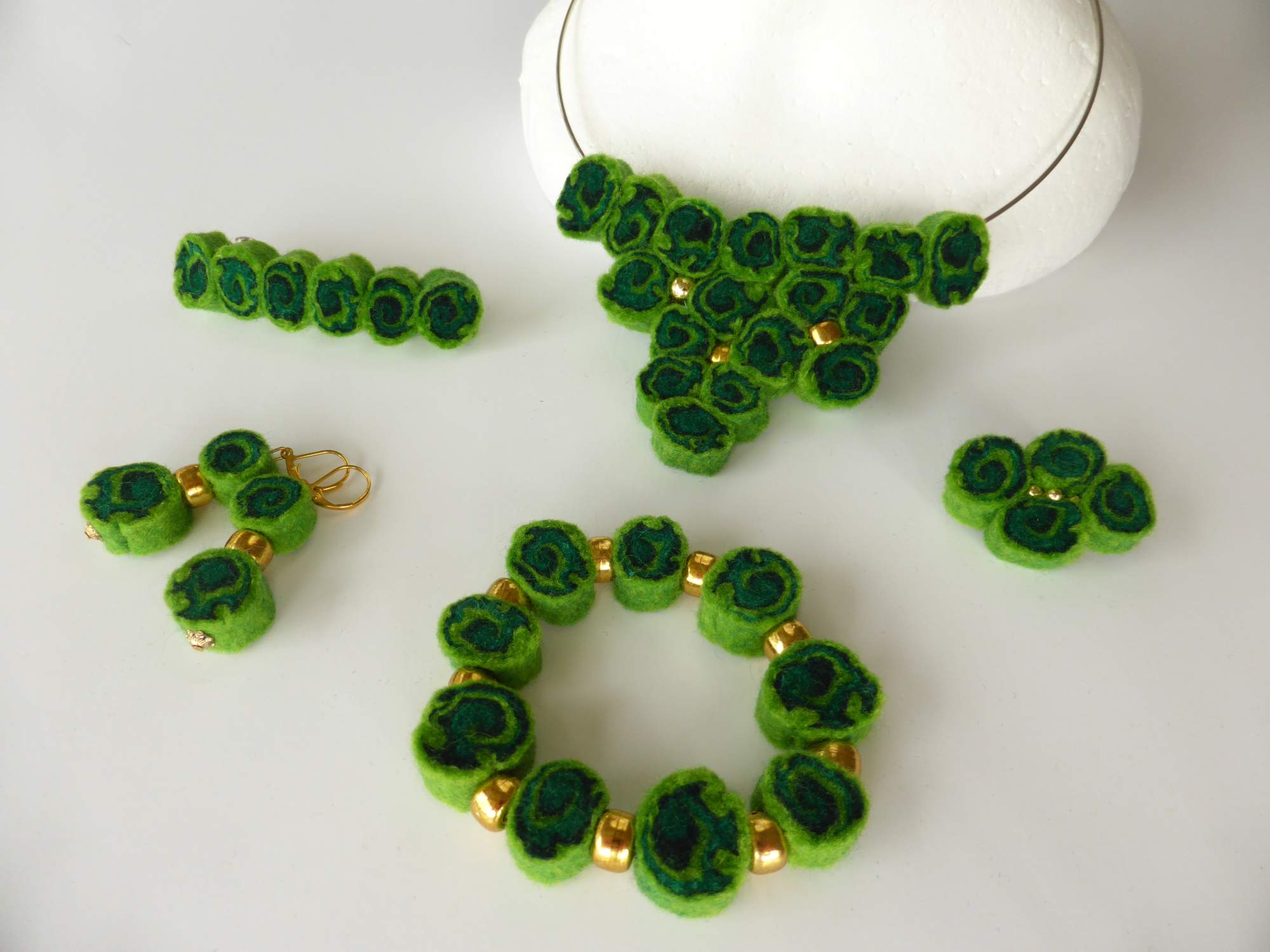 Green Felt Spiral Jewellery by Andrea McCallum