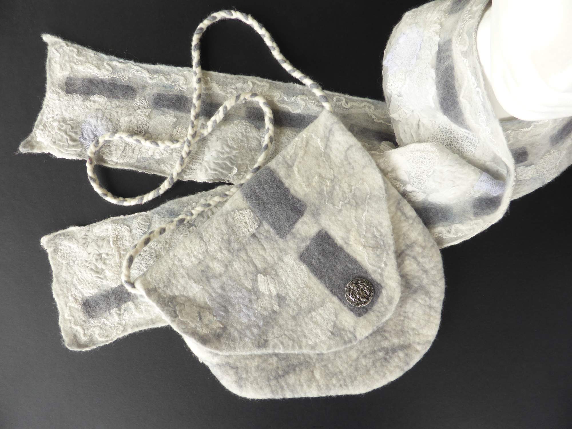 Grey Textured Felt Bag & Scarf by Andrea McCallum