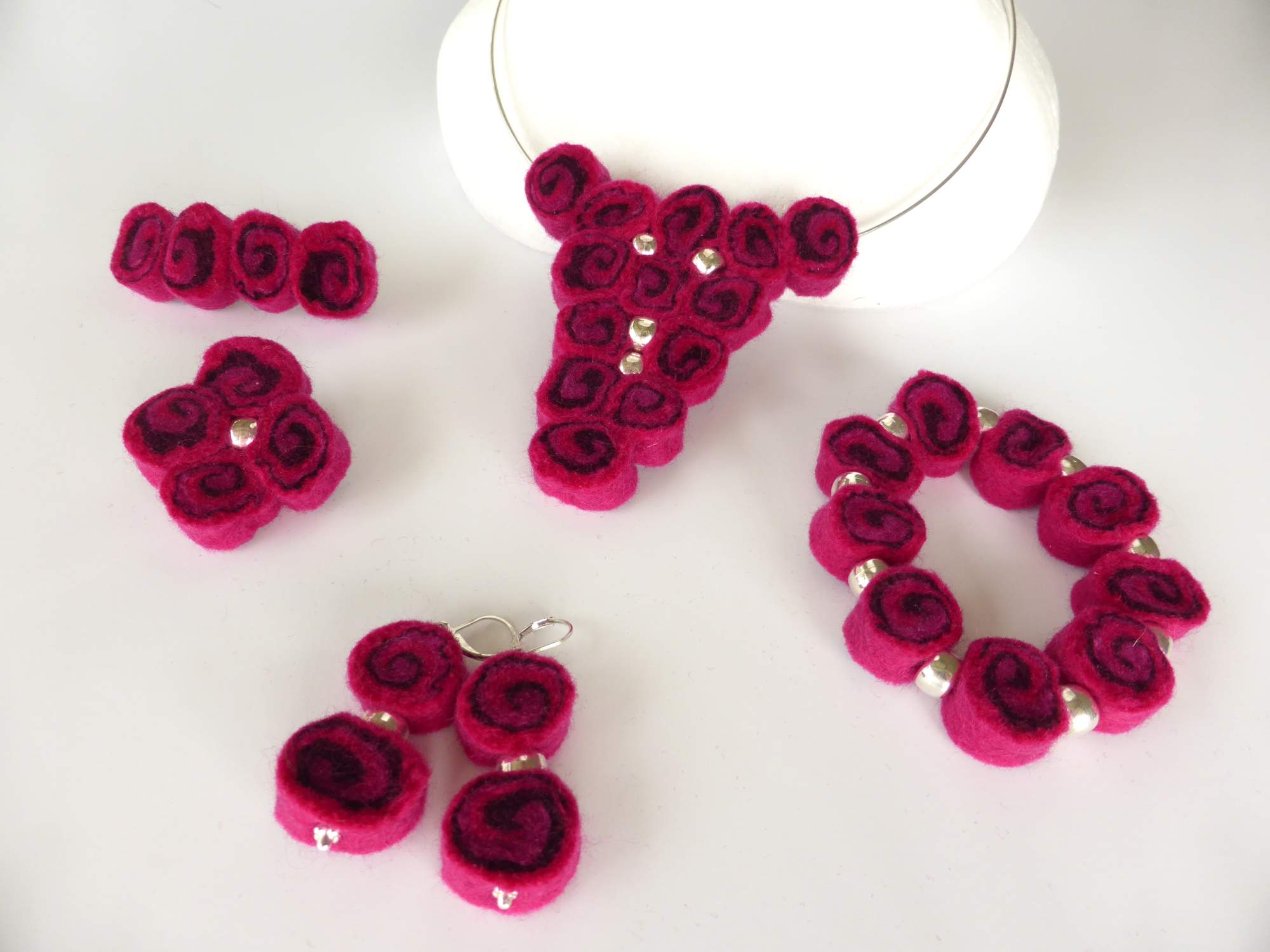 Pink Felt Spiral Jewellery by Andrea McCallum
